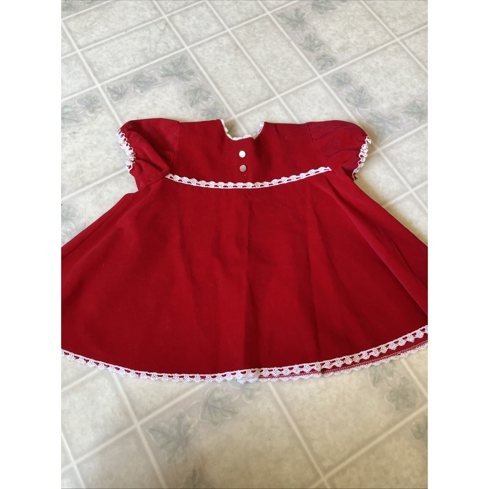 Vintage Infant Red Velvet Bib Collar Baby Bliss Medium Short Sleeve button back